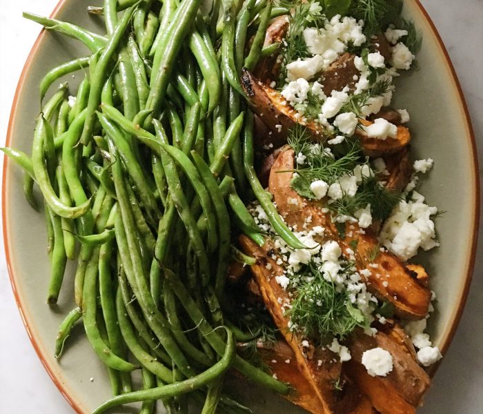 Oven Roasted Sweet Potatoes and Green Beans